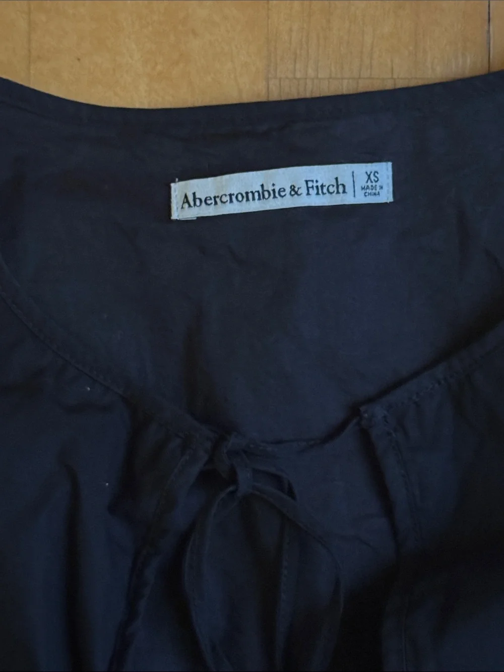 Abercrombie & Fitch Black Tie Front Puff Sleeve Cotton Poplin Top Size XS Summer
